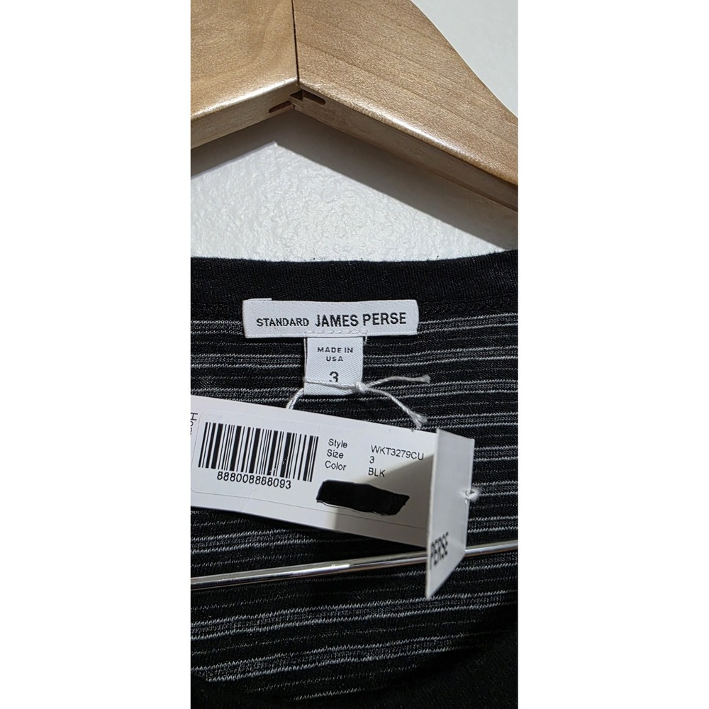 NWT 2pc James Perse Cotton Linen Long Sleeve Women Shirt Top 3 Gray Black Staple - Picture 3 of 12